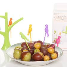 Set Isi 6 Garpu Buah Kue Food Pick Garpu Kecil Mini Buah Motif Burung + Gantungan Garpu Bentuk Pohon