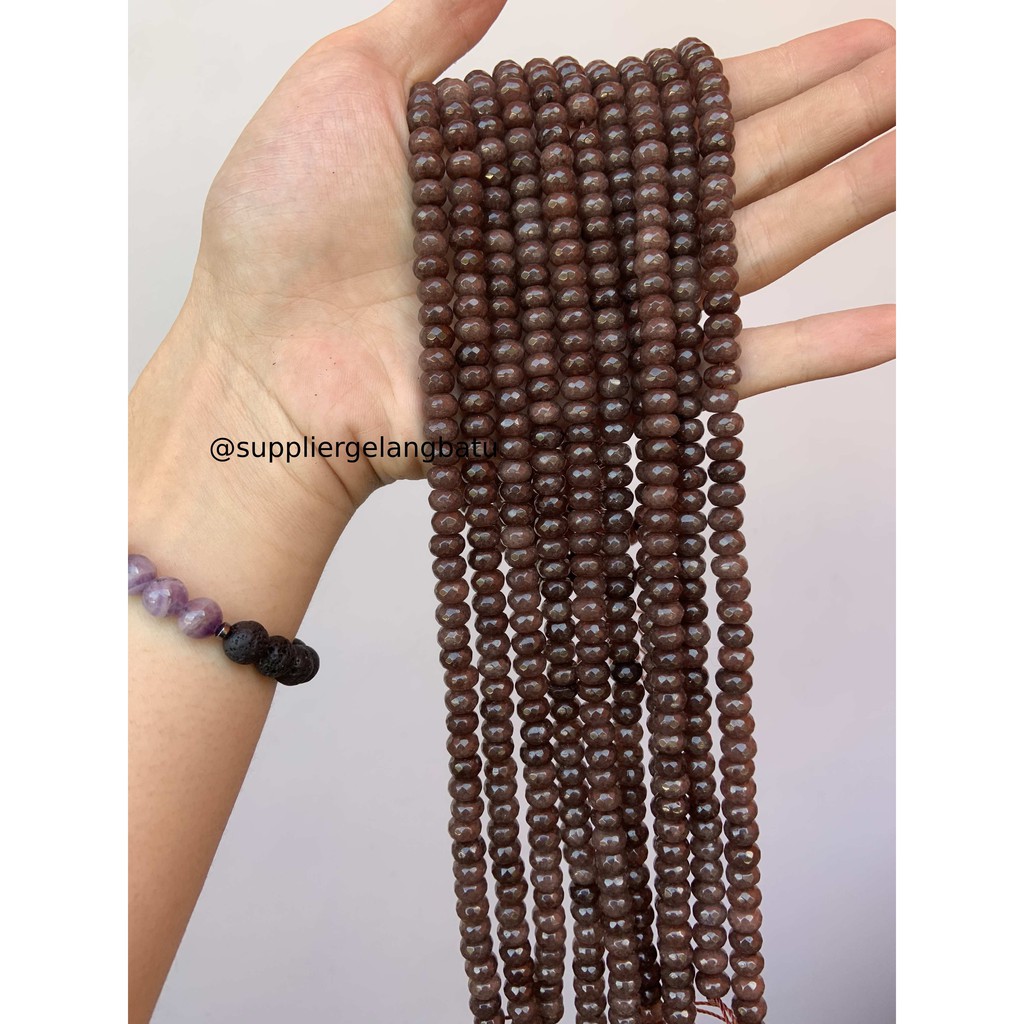 batu pembatas rondelle Faceted round pipih 4 x 8mm brown sand agate