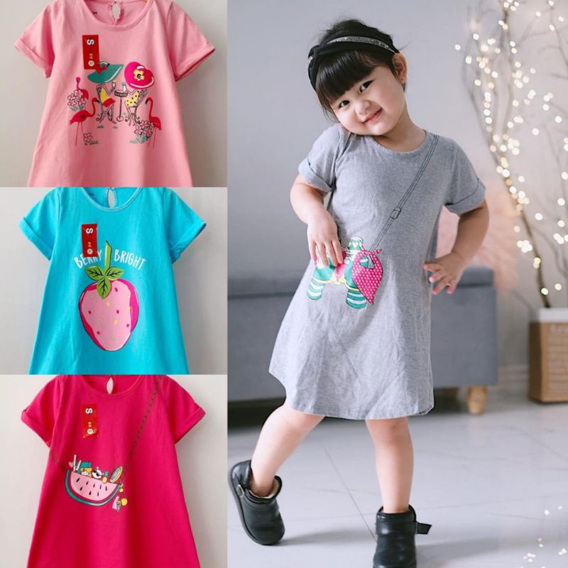 Dress Anak Perempuan Uk. 6 bulan s.d 5 tahun / Daster anak perempuan Bahan Kaos katun Sablon lucu