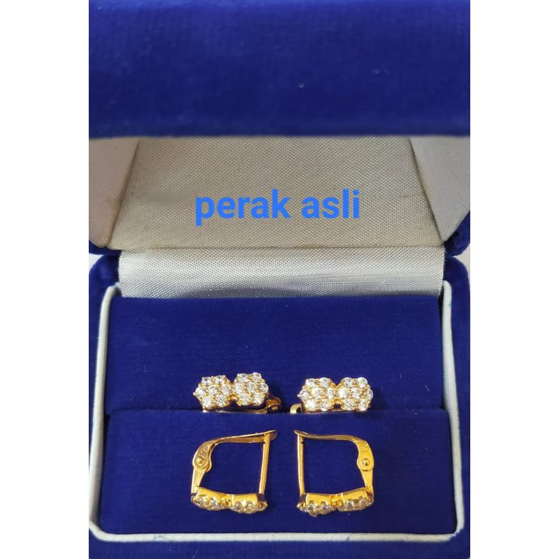 Anting Jepit Bunga cor mata2, Perak 925, Sepuh Emas Kuning