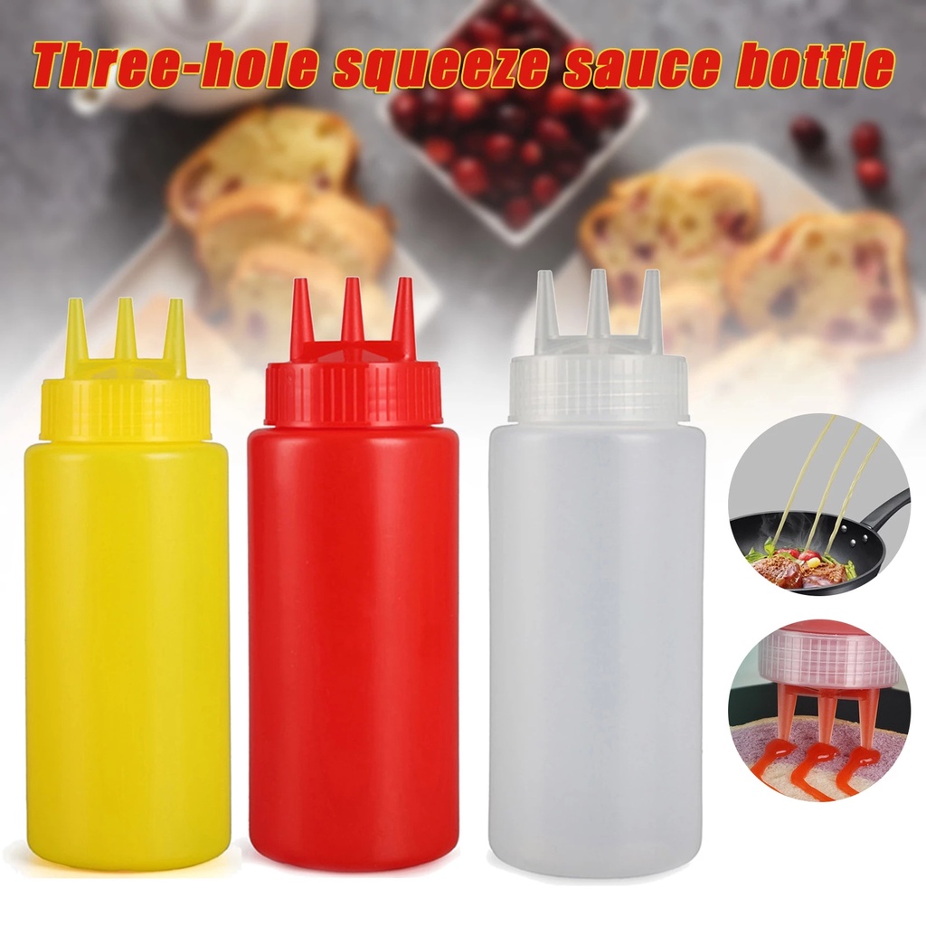 【Random Color】Food Grade 3 Holes Twist Cap Plastic Squeeze Bottle