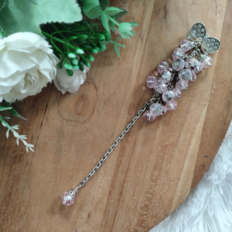 Bros dagu kristal ceko blink cantik / bros dagu panjang / bros hijab syar'i-pink
