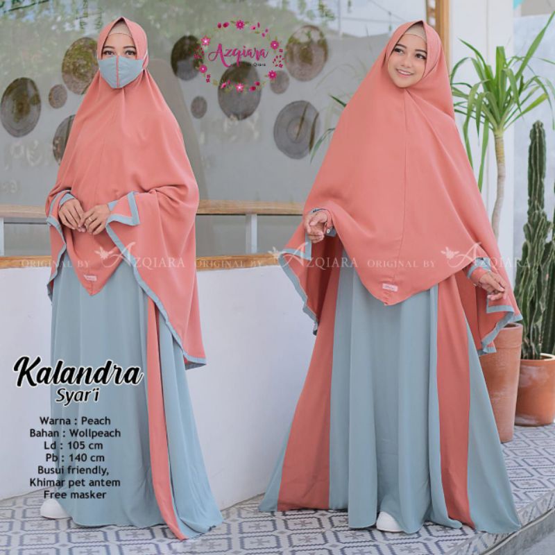 Gamis Terbaru KALNDRA ori by AzQiara Set Khimar Wolfis Free Masker