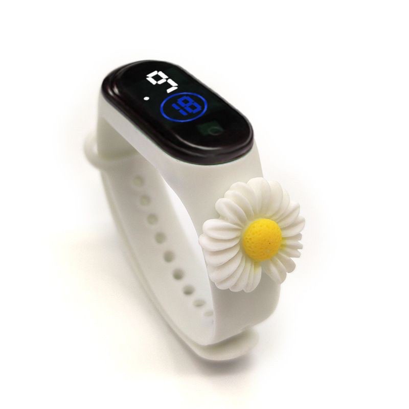Jam Tangan Anak Elektronik LED Motif Kartun Tahan Air-FLOWER PUTIH