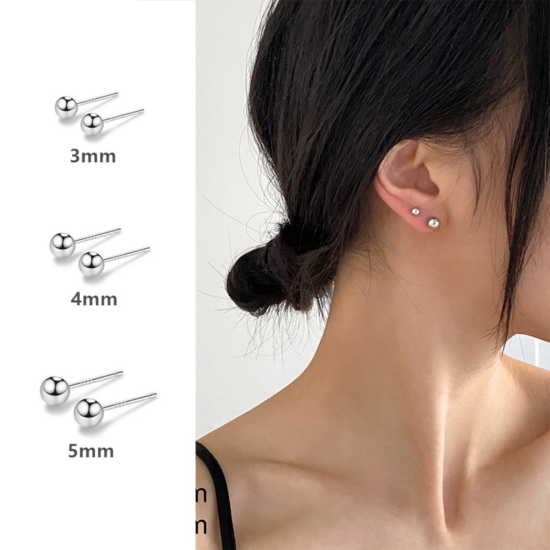 We Flower Anting Stud Tindik Bentuk Bola Kecil Bahan S925 Silver Anti Alergi Gaya Minimalis Untuk Wanita