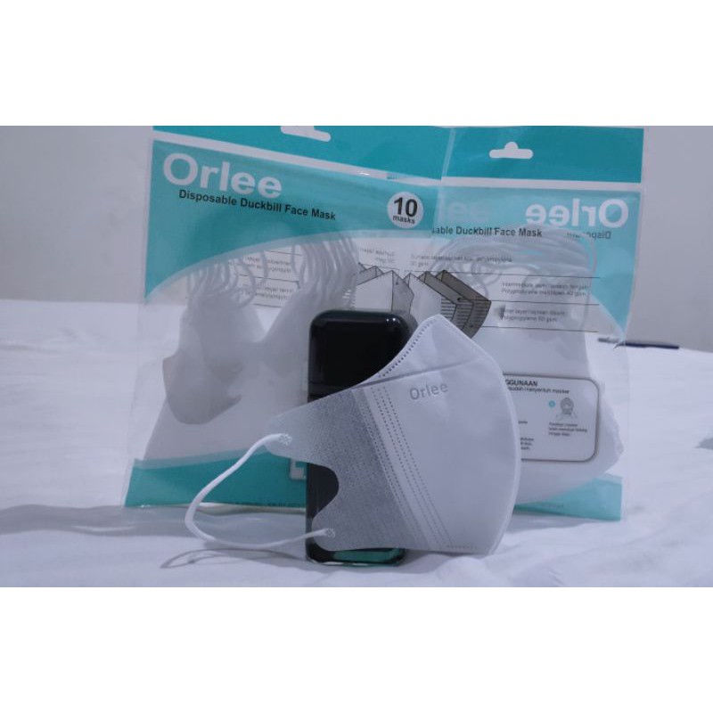 Masker Duckbill Orlee 3 Ply Emboss Orlee Dan Garis Isi 10 Pcs Warna Putih dan Hitam