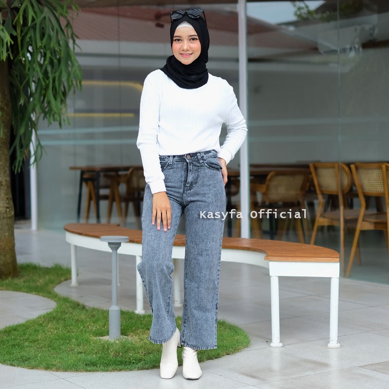 ZIZI KULOT BELAH SNOW PREMIUM // EONNI KULOT JEANS SNOW