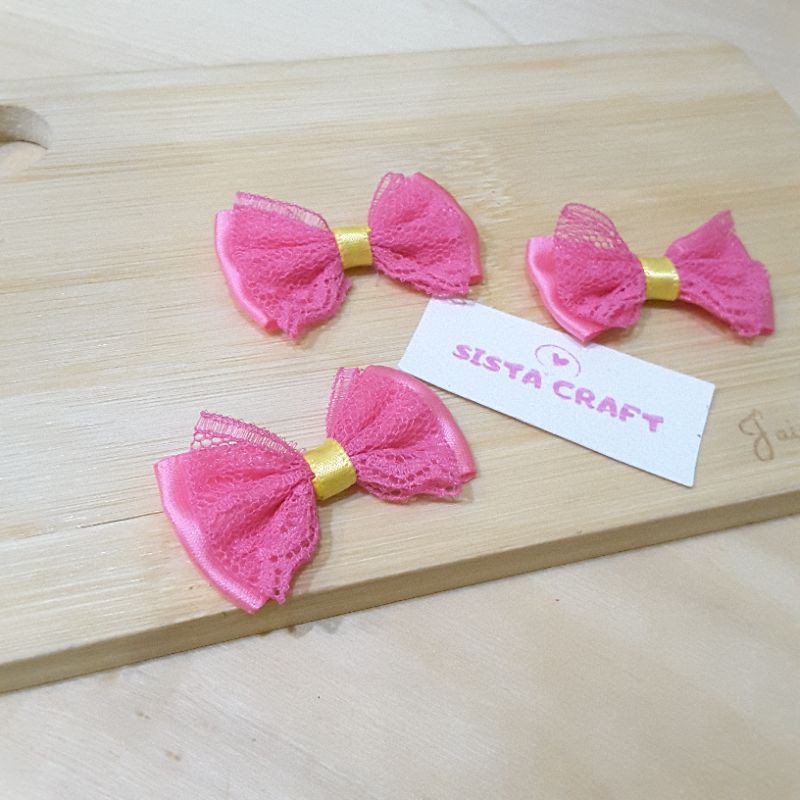 Pita Kecil Satin Jadi Pink Renda Bahan Aksesoris Rambut Souvenir isi 12 pcs