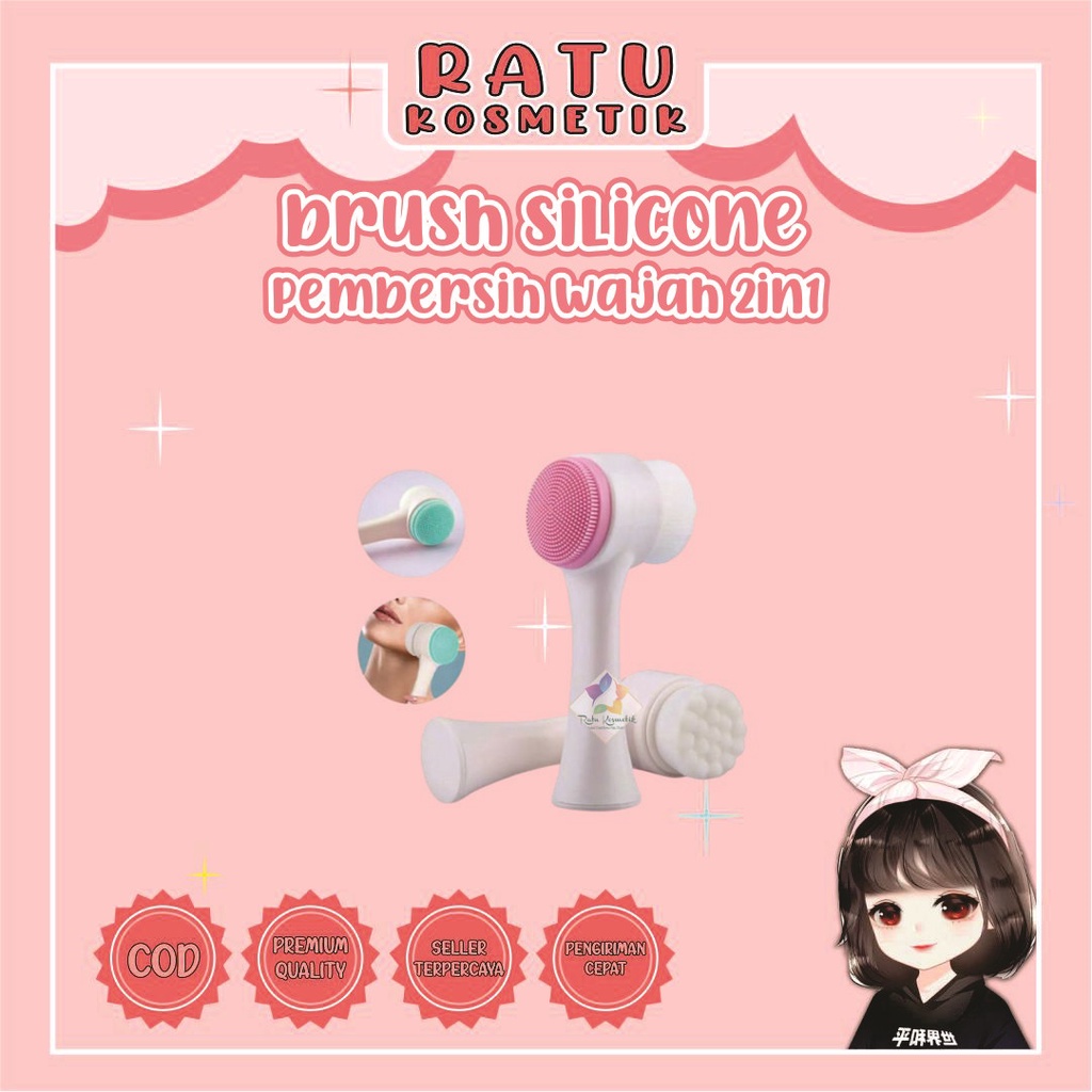 ❤ RATU ❤ Sikat Silikon Gagang Pembersih Wajah | Cleansing Silicone Face Wash| Brush Silikon Pembersih Wajah 2in1 | Wash Face | Halus Kasar Gagang Kuas