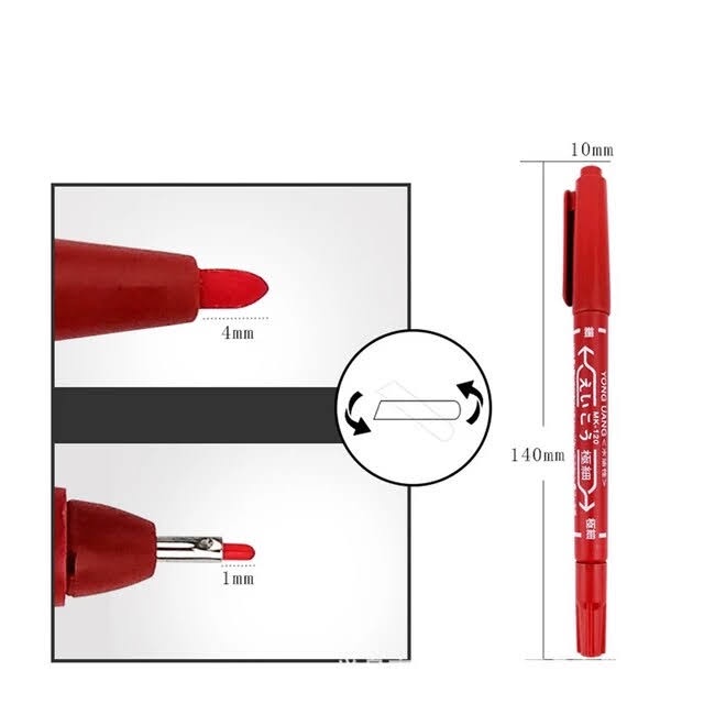 Spidol Permanen Serbaguna Dual Head Marker Waterproof Anti Bocor Hitam Merah Spidol + Pulpen 0.5 mm dan 1 mm Untuk Menulis Dekorasi DIY Kertas Kayu Plastik - 1 PCS