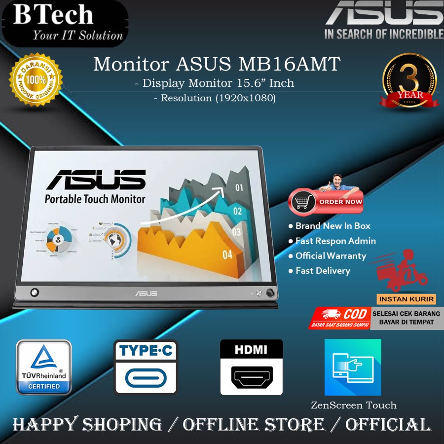 ASUS ZenScreen Touch MB16AMT Portable USB Monitor 15.6"