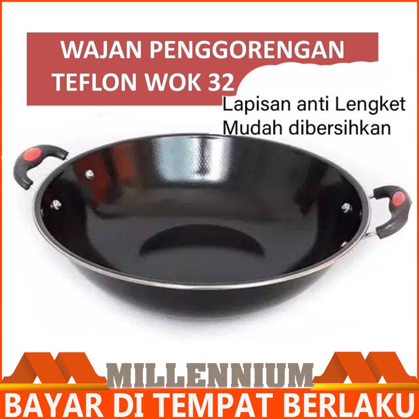 Wajan Kuali Ukuran 32 cm Wajan Ukuran Besar / Wajan Penggorengan Teflon Wok 32 cm