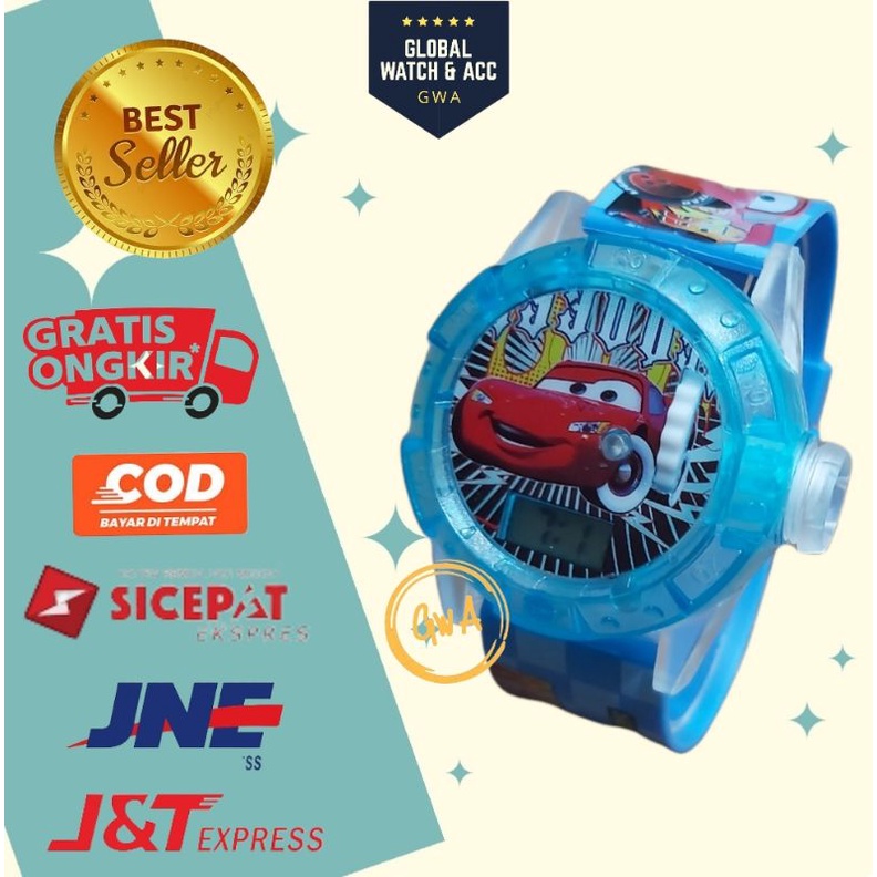 Jam tangan anak laser musik karakter Cars