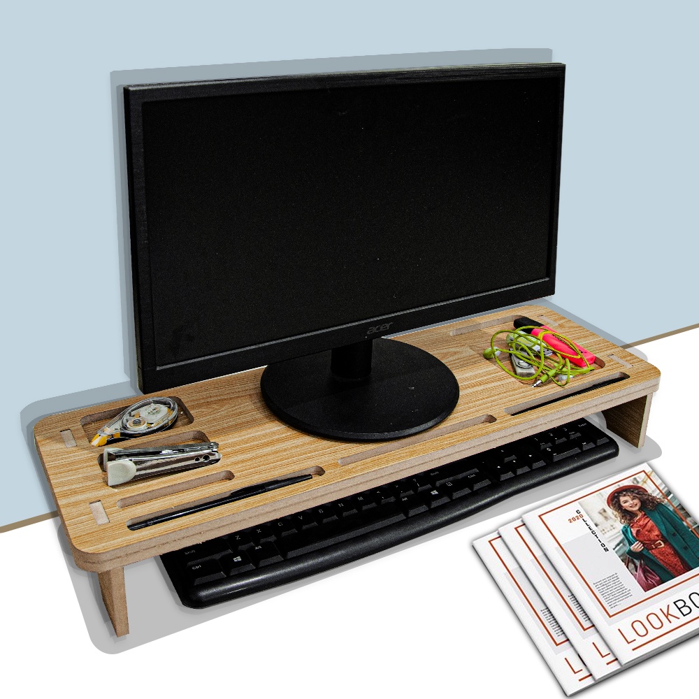 Meja Stand Tatakan Monitor Komputer Serbaguna Desktop Storage Organizer MDF - LC053