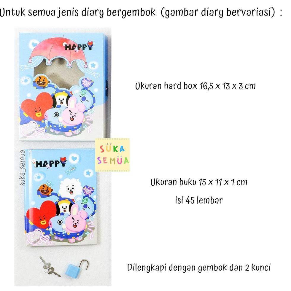 

[PRODUK EJHBG] Buku Diary BT21 - BTS dalam box + gembok // Note Book Notebook Buku Catatan Harian Hardbox Tebal Dengan Kunci KPop Army Bangtan Lucu Imut Bagus Karakter Chimmy Tata Cooky Koya - warna pink biru ungu - COD ( Bandung ) PL7