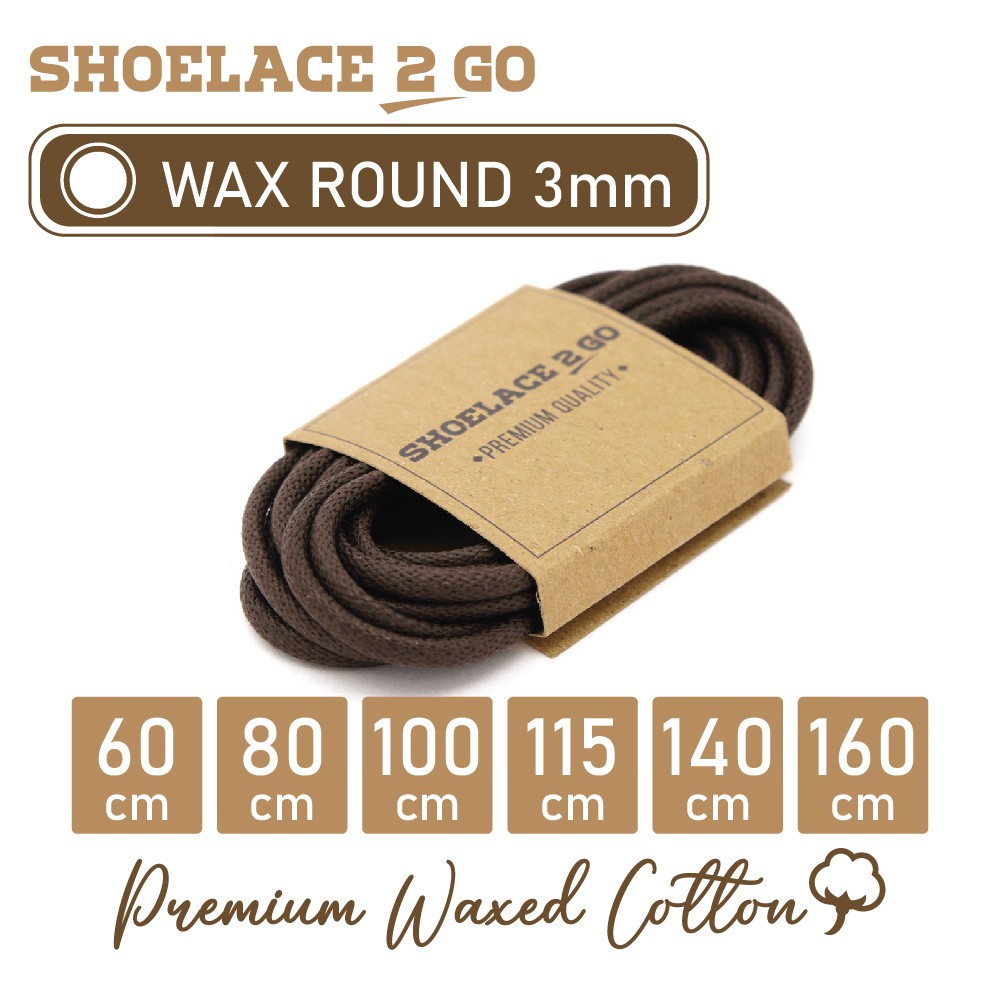 SHOELACE 2 GO PREMIUM TALI SEPATU LILIN WAX BULAT ROUND - WR3 - C2 - DARK BROWN - 3MM