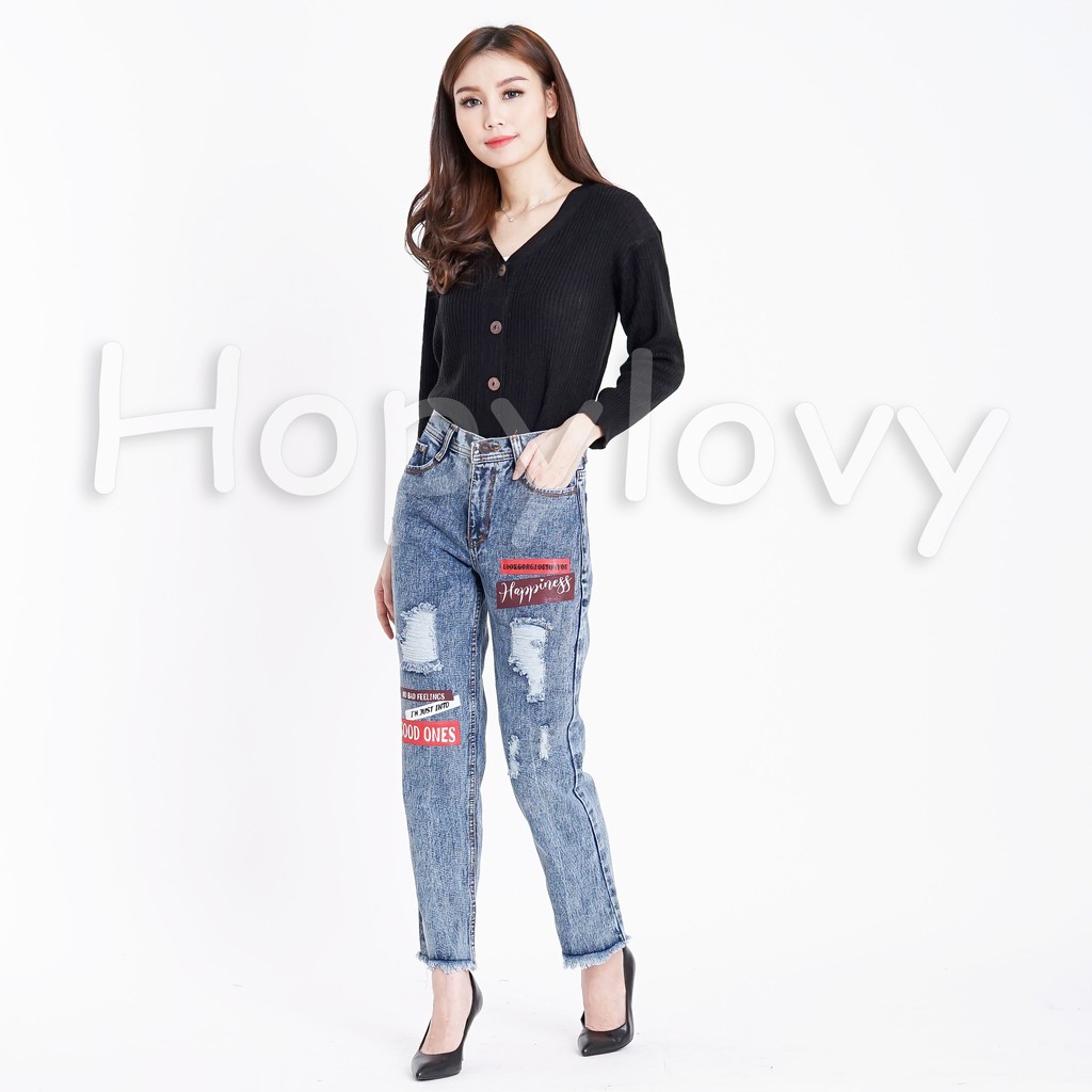 HOPYLOVY SALE - Cardigan Rajut Salur Kancing Batok Cardi Valeno