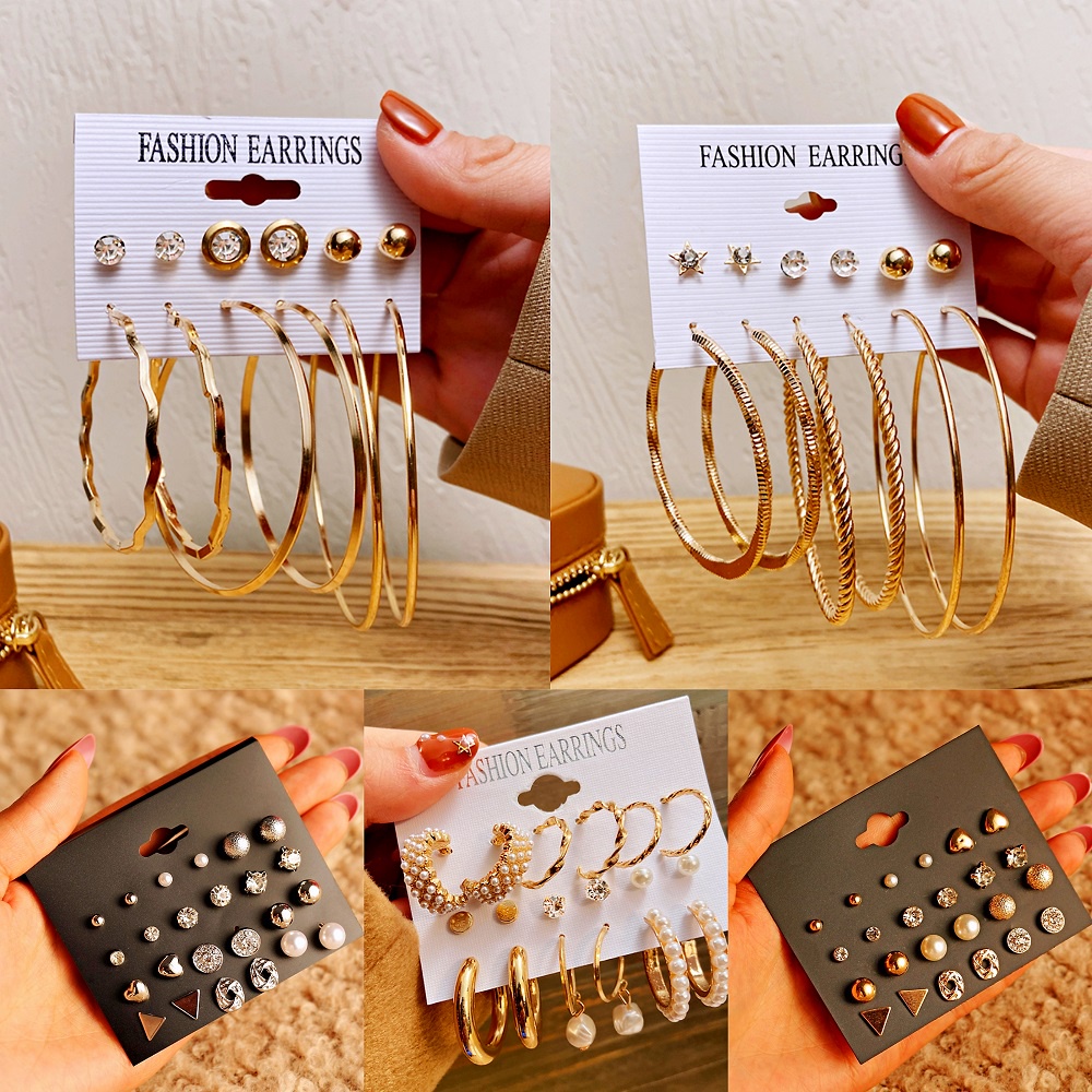 10pcs / Set Anting Stud Hias Mutiara Kupu-Kupu Warna Emas Gaya Retro Untuk Wanita