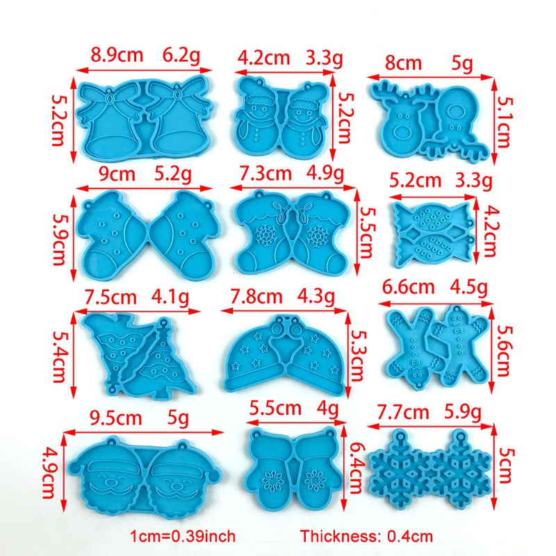 Siy 12pcs Cetakan Resin Epoksi Bentuk Lonceng / Snowflake / Rusa / Topi Santa Bahan Silikon Untuk Membuat Perhiasan Diy