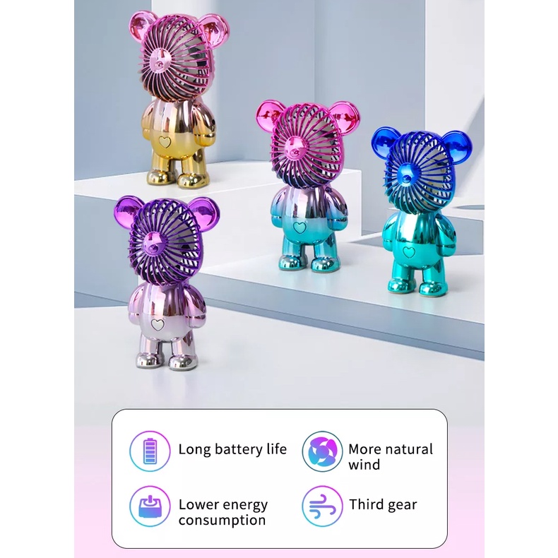 Kipas Angin Karakter Bear Brick Mini Fan USB Charger kecil Kipas Pendingin Genggam mini Portable unik mudah di bawa