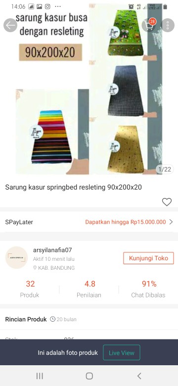 Sarung Kasur Springbed Resleting 90x200x20