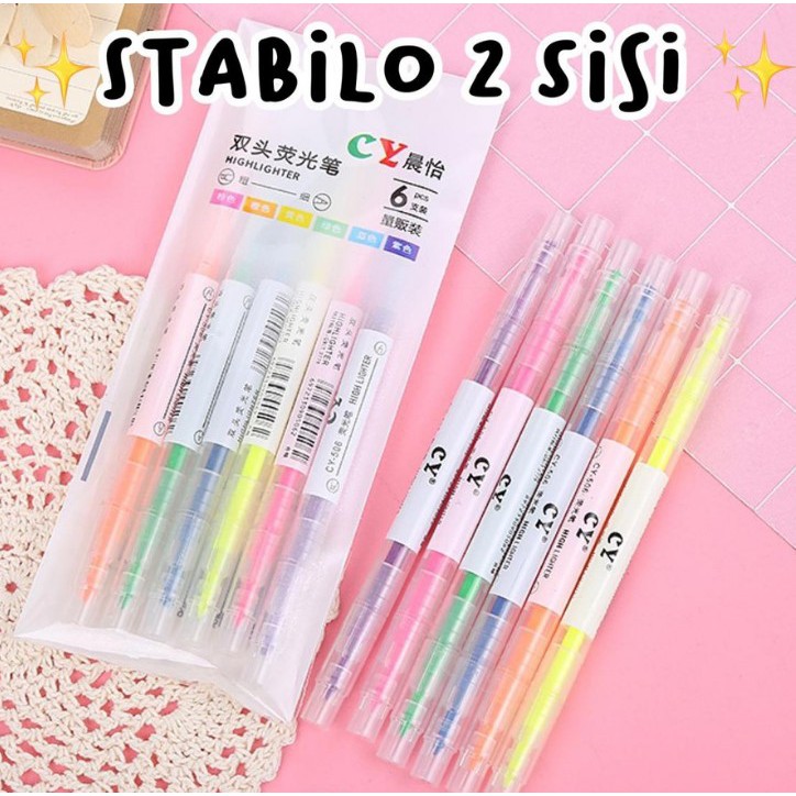 

[LuckyFortuna88] Stabilo Higlight double point isi 2 sisi bolak balik alat tulis kantor penanda buku pengingat Higlighter Penanda buku Stabilo kantor Alat tulis 1 Set