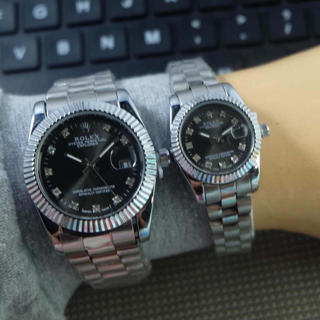 JAM TANGAN COUPLE PRIA WANITA TRENDY merek ROLEX R-8005 Rantai