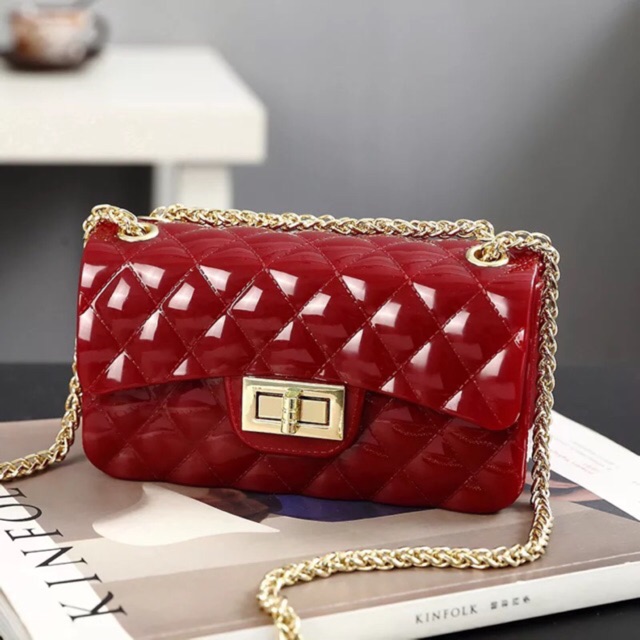 SB 1812 TAS  JELLY  GLOSSY  RANTAI GOLD KECIL TAS  FASHION TAS  