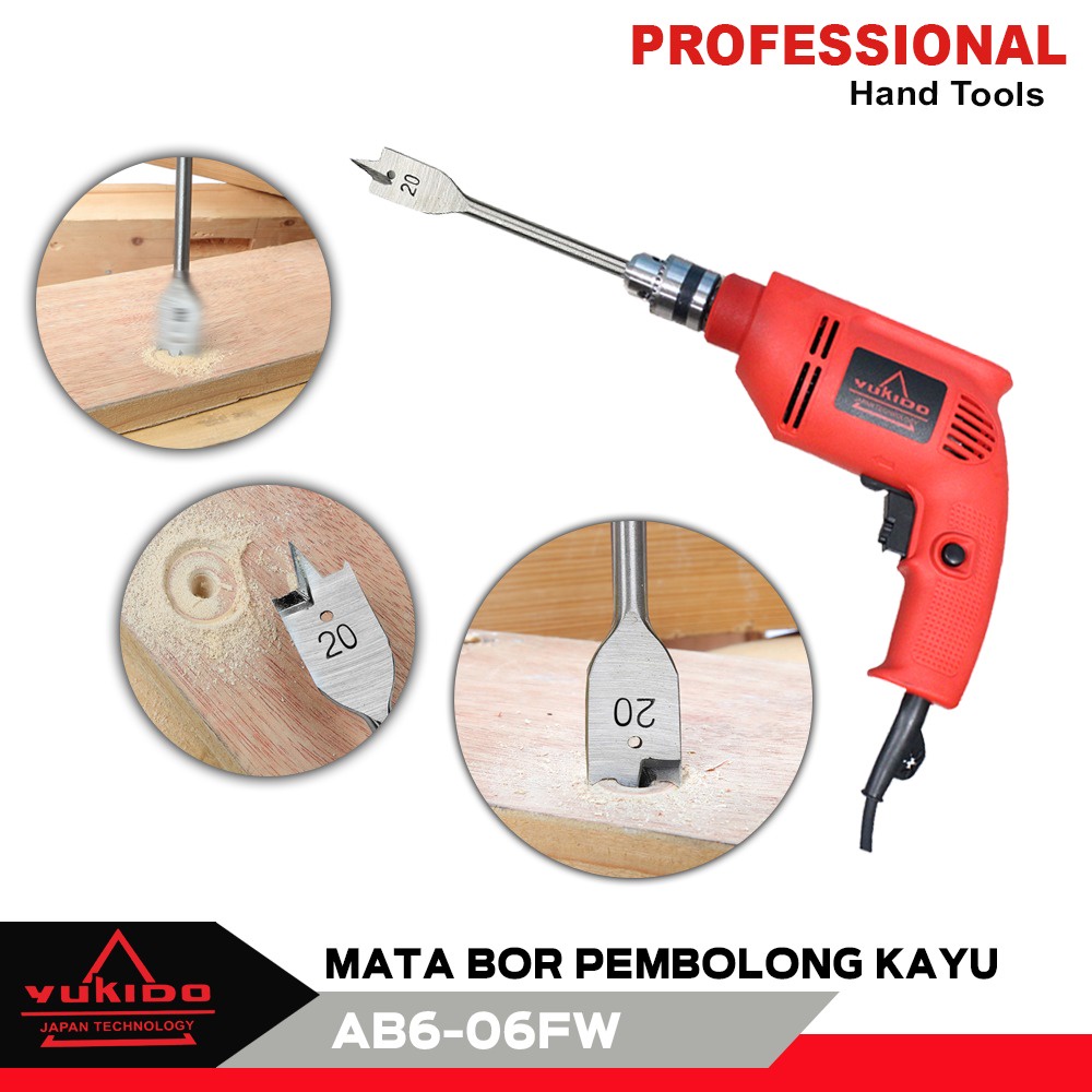 YUKIDO 6 PCS MATA BOR KAYU KIPAS SET LUBANG BULAT FLAT WOOD DRILL BITS