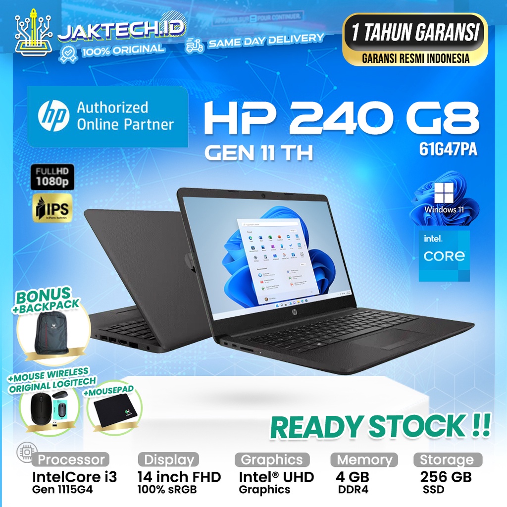 Laptop HP 240/250 G8 i3 1115G5 4GB/8GB 256/512GB SSD 14" FHD W11