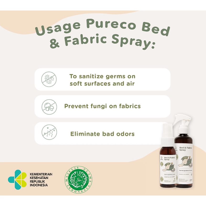 Pureco Bed &amp; Fabric Spray / Spray Kasur Anti Tungau Anti Bakteri 250ml