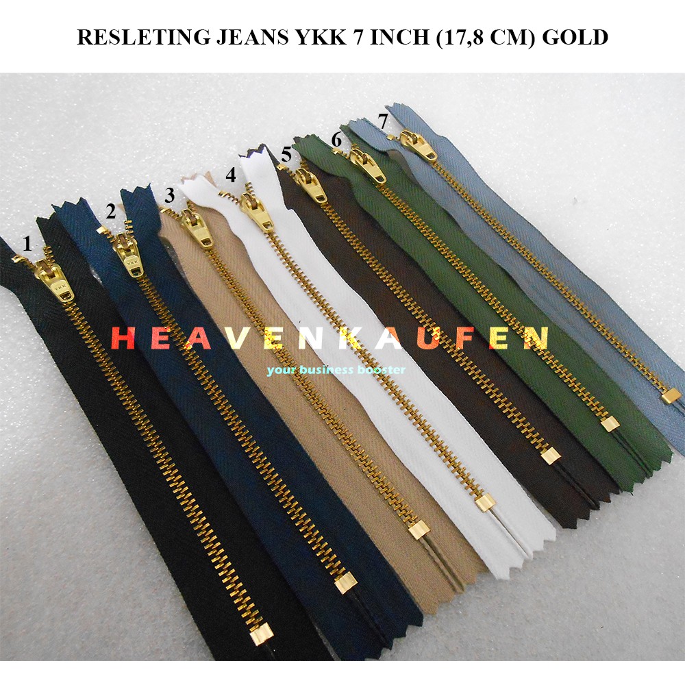 Resleting Zipper YKK Jeans 17,8 cm Atau 7 inch Gold Emas Warna