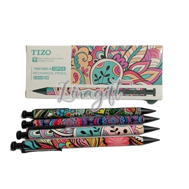 ( Ecer 1 pc ) PENSIL MEKANIK TIZZO - MECHANICAL PENCIL MOTIF BATIK / KAYU WARNA MENARIK