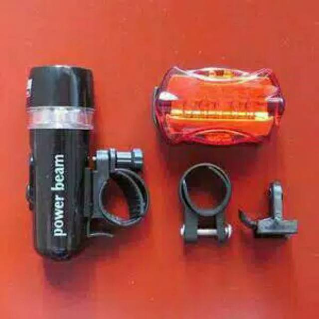 Lampu / Senter Sepede Depan Belakang 1 Set 5 LED Bicycle Lamp Light Power