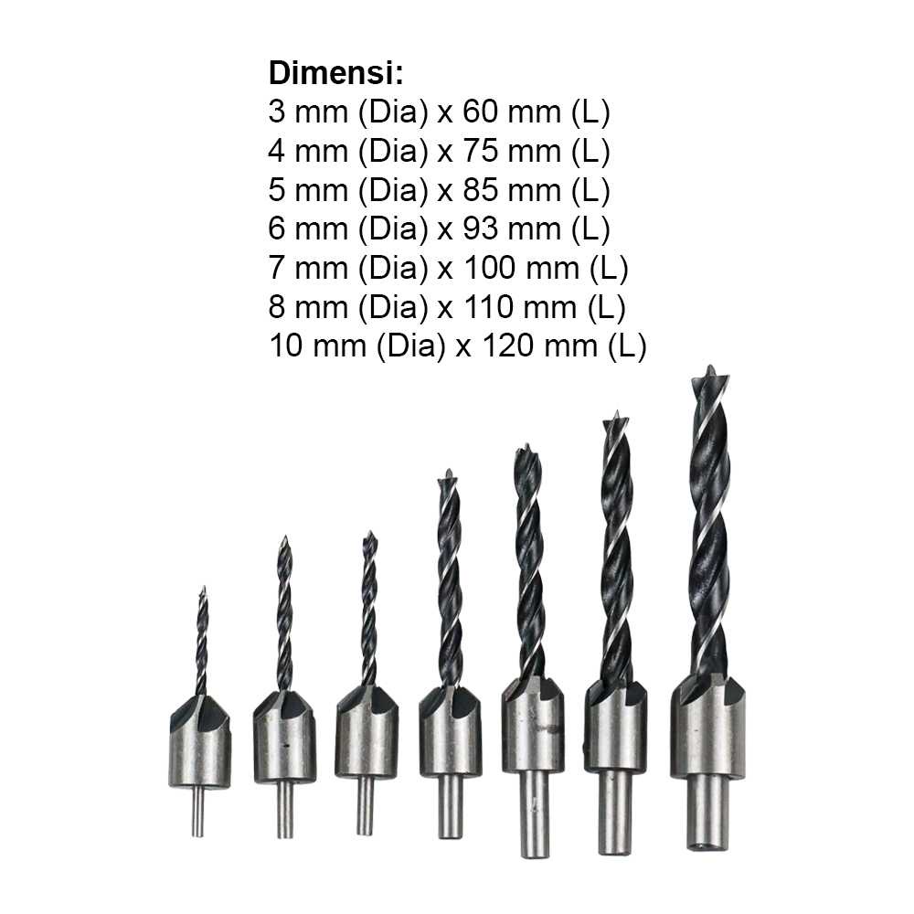 Mata Bor Drill Bit Countersink HSS 3-10mm 7PCS / Set Mata Bor Kayu Tuner Baja Granit Tuner Pagoda / Mata Bor Besi Baja Multifungsi Set Lengkap / Mata Bor Pelubang Ukir Pahat Kaca Beton Engsel Sendok / Mata Bor Pagoda Nachi Keramik Mini Set Komplit Murah