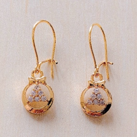 Anting Wanita Round Baris Full Zirconia Gold Xuping