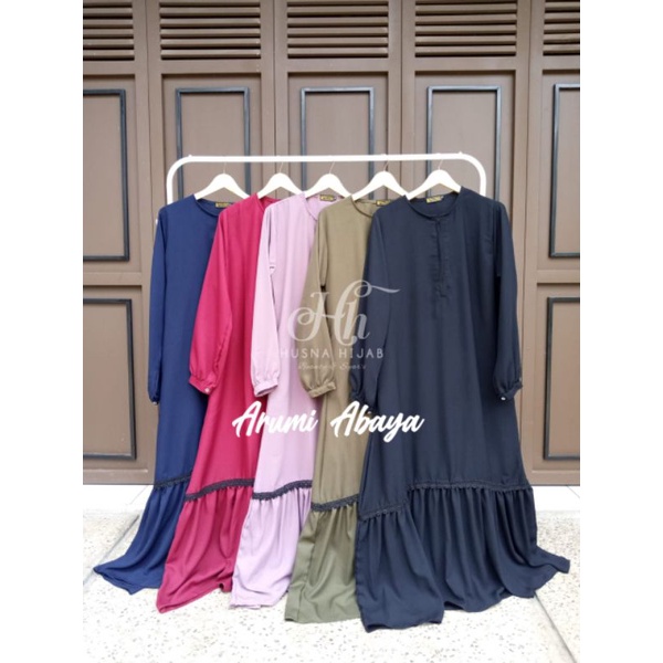 [HUSNA HIJAB] ARUMI ABAYA / GAMIS POLOS RENDA WOLLYCREPE / GAMIS ABAYA