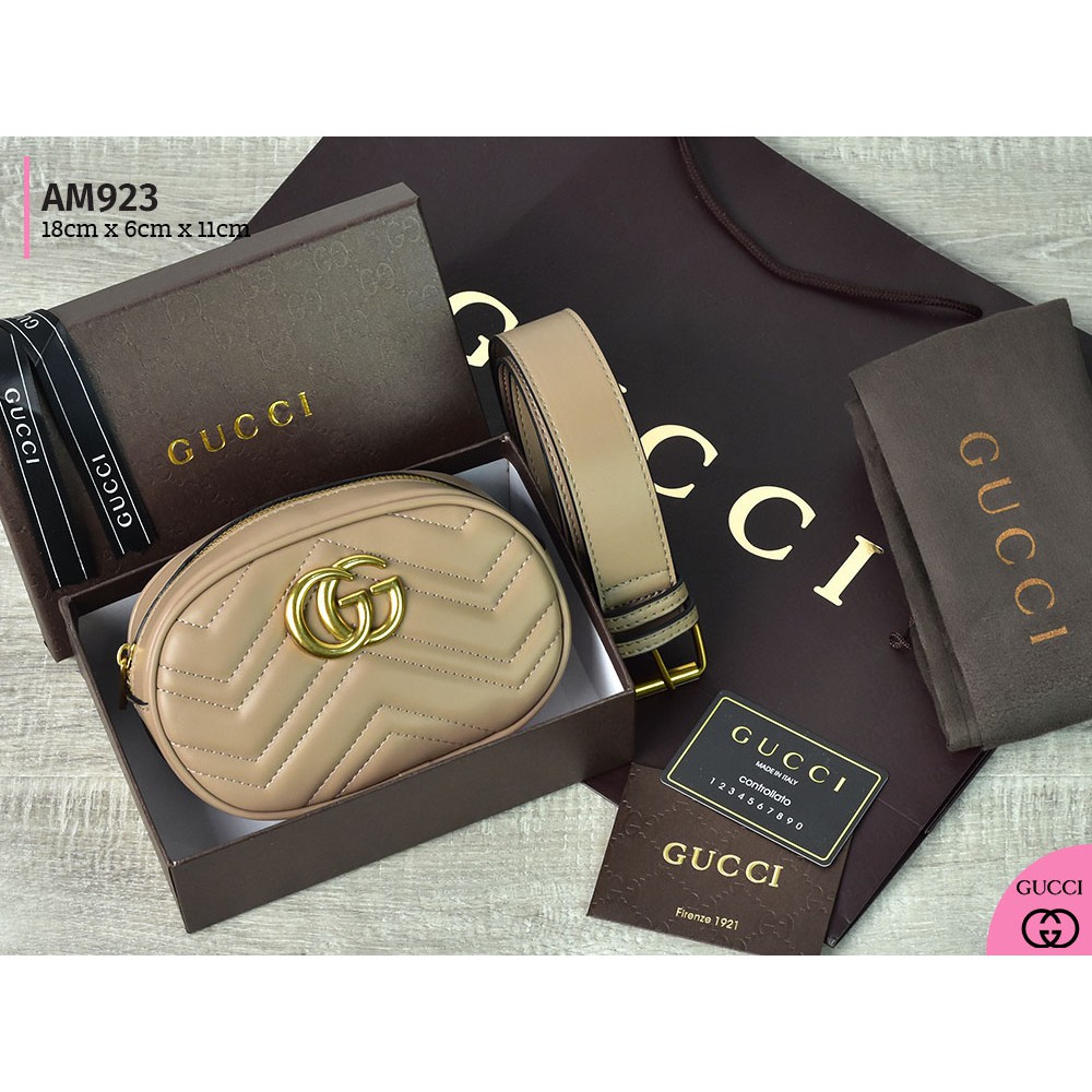 Tas Pinggang Gucci GG Marmont Matelasse CREAM APRICOT Semi Premium AM923