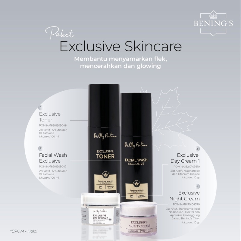 Bening Skincare by dr okky Exclusive kemasan Hitam (klinik) | Paketan Flek Hitam, Pencerah dan Glowi
