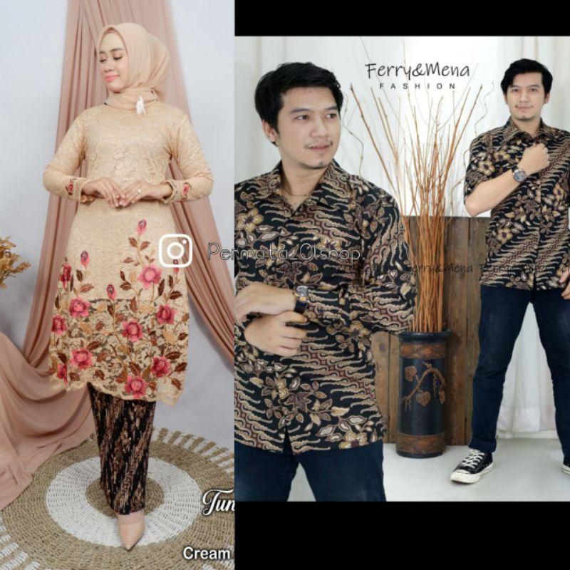 Couple Kebaya Hanabi Kemeja Batik / Brukat Bordir / Lamaran / Kebaya Modern