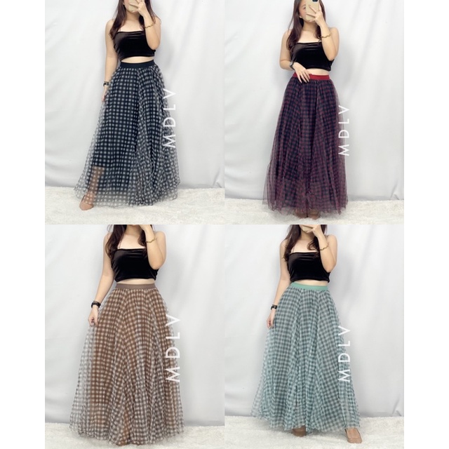 MDLV ~ 9211# Coletta Plaid Tulle Skirt Tok Tutu Dewasa Import