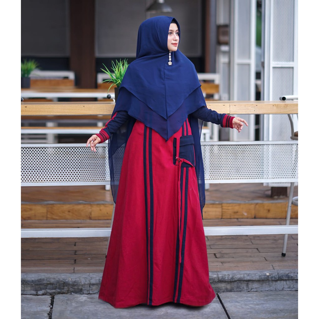 GAMIS ONLY DRESS ALYA MERAH BIRU LIST BAHAN LACOSTE COTTON KAOS POLO