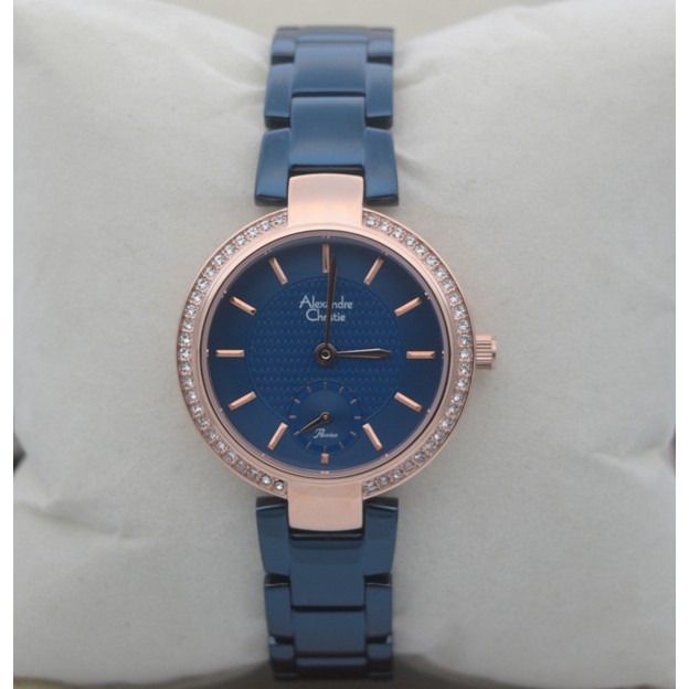 Jam Tangan Wanita Alexandre Christie Ac 2709 Rose Gold Blue Original