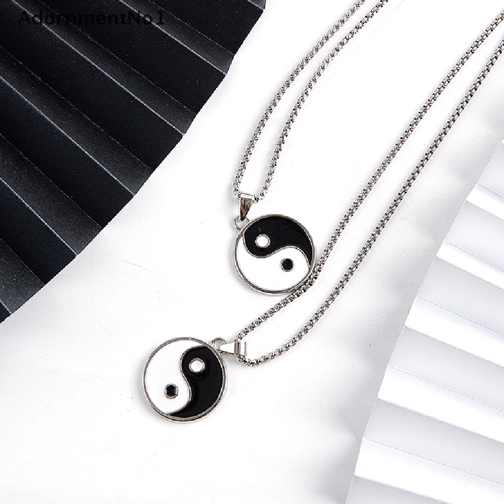 (AdornmentNo1) Kalung Rantai Dengan Liontin Logo Yin Yang Cina Taoism Warna Hitam / Putih Untuk Wanita