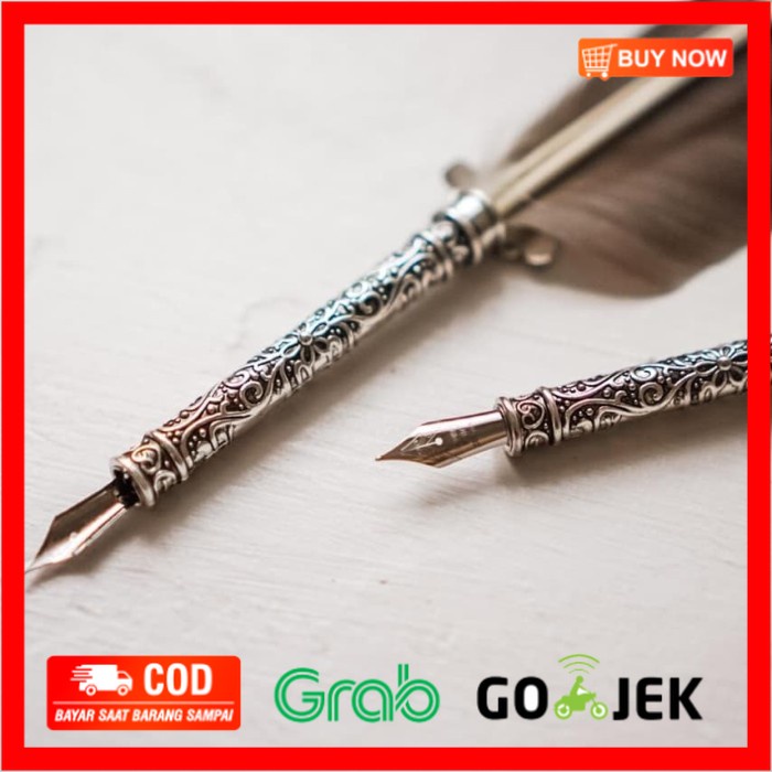 

(BISA COD) Calligraphy Fountain Dip Feather Quill Pen Pena Pulpen Bulu Kaligrafi - Abu-abu