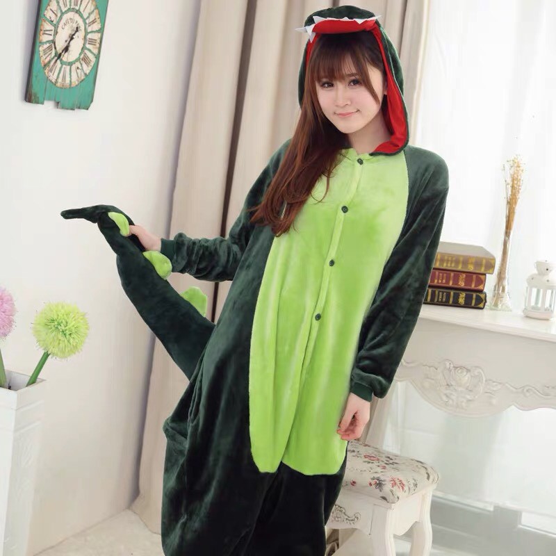 BAJU ONESIE DINOSAURUS DINO HIJAU KOSTUM COSPLAY PIYAMA
