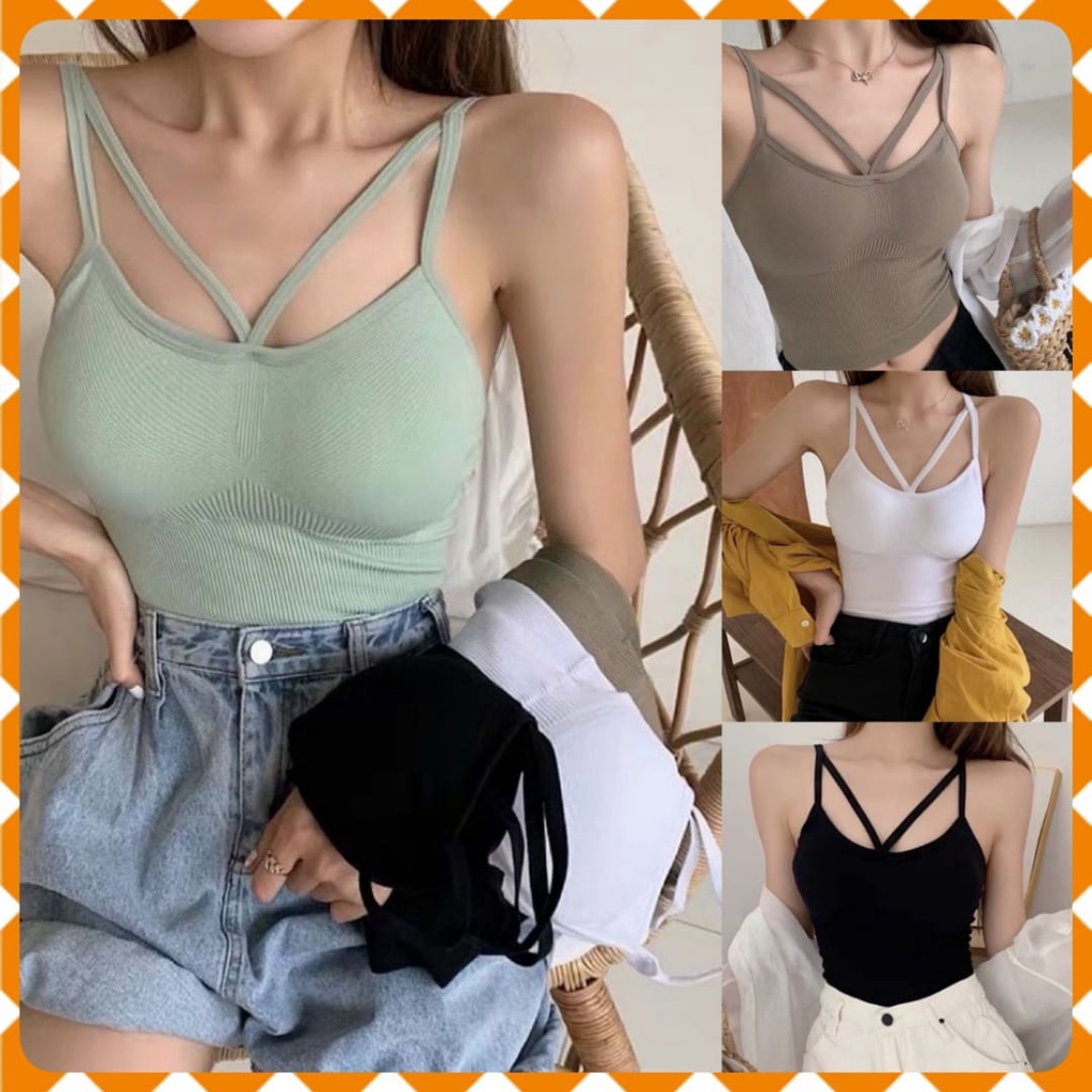 Bra Wanita / Tank Top Tali Silang Sexy Busa Non Kawat Import