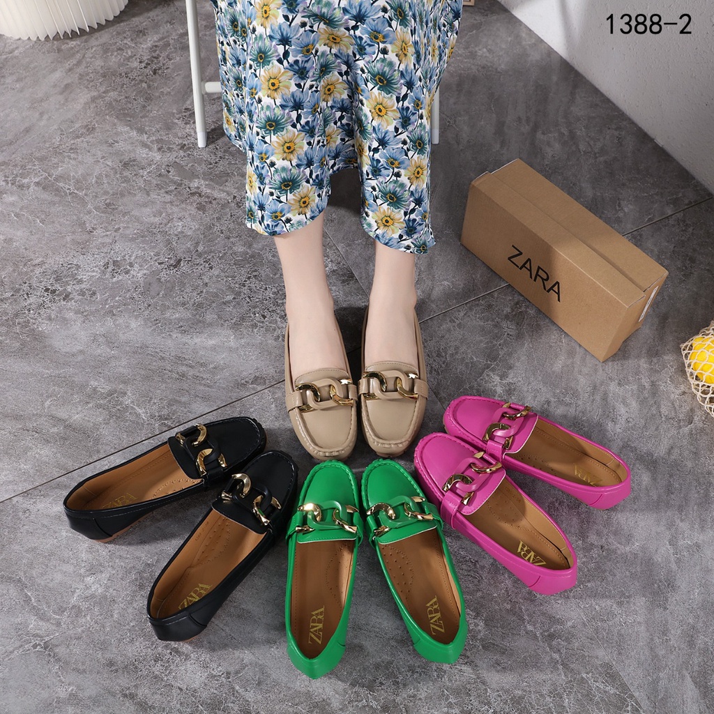 ZR Leather With Chain Flat Shoes 1388-2