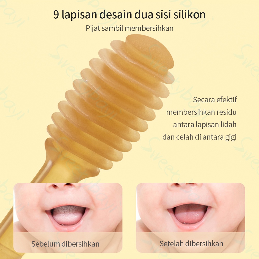 Sweetybayi 2in1Sikat gigi sikat lidah bayi silikon Baby toothbrush lembut