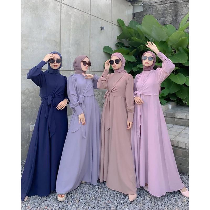 Dress Gamis Muslimah Kids Remaja Dewasa Jumbo Polkadot Pelangi Monalisa Premium Tebal Canda Susun 3 